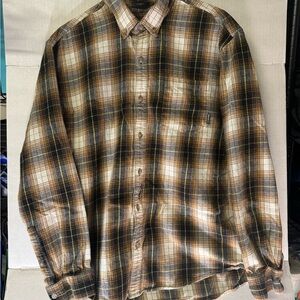 Eddie Bauer Classic Fit Plaid Button Up Flannel Shirt Brown Tan Men’s XL